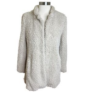 Anthropologie Elevenses Coat Womens 2 Beige Faux Fur Sherpa Snap Front Jacket